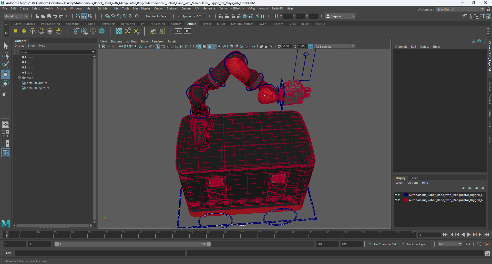 Autonomous Robot Hand with Manipulator Rigged for Maya 3D model