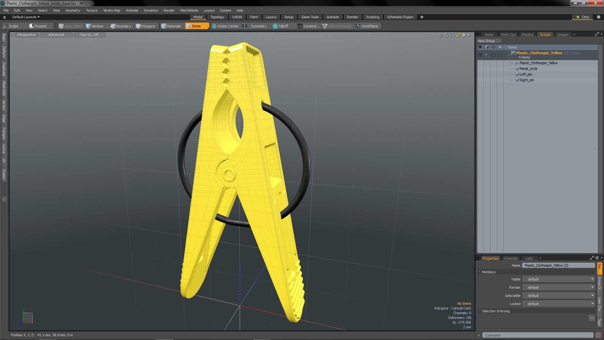 3D model Plastic Clothespin Yellow