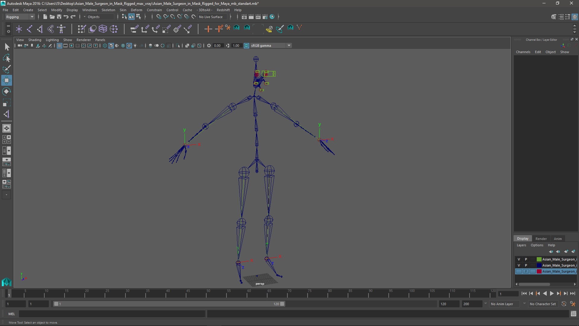 Asian Male Surgeon in Mask Rigged for Maya 3D
