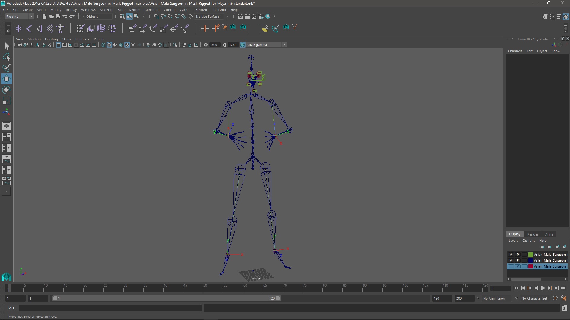 Asian Male Surgeon in Mask Rigged for Maya 3D