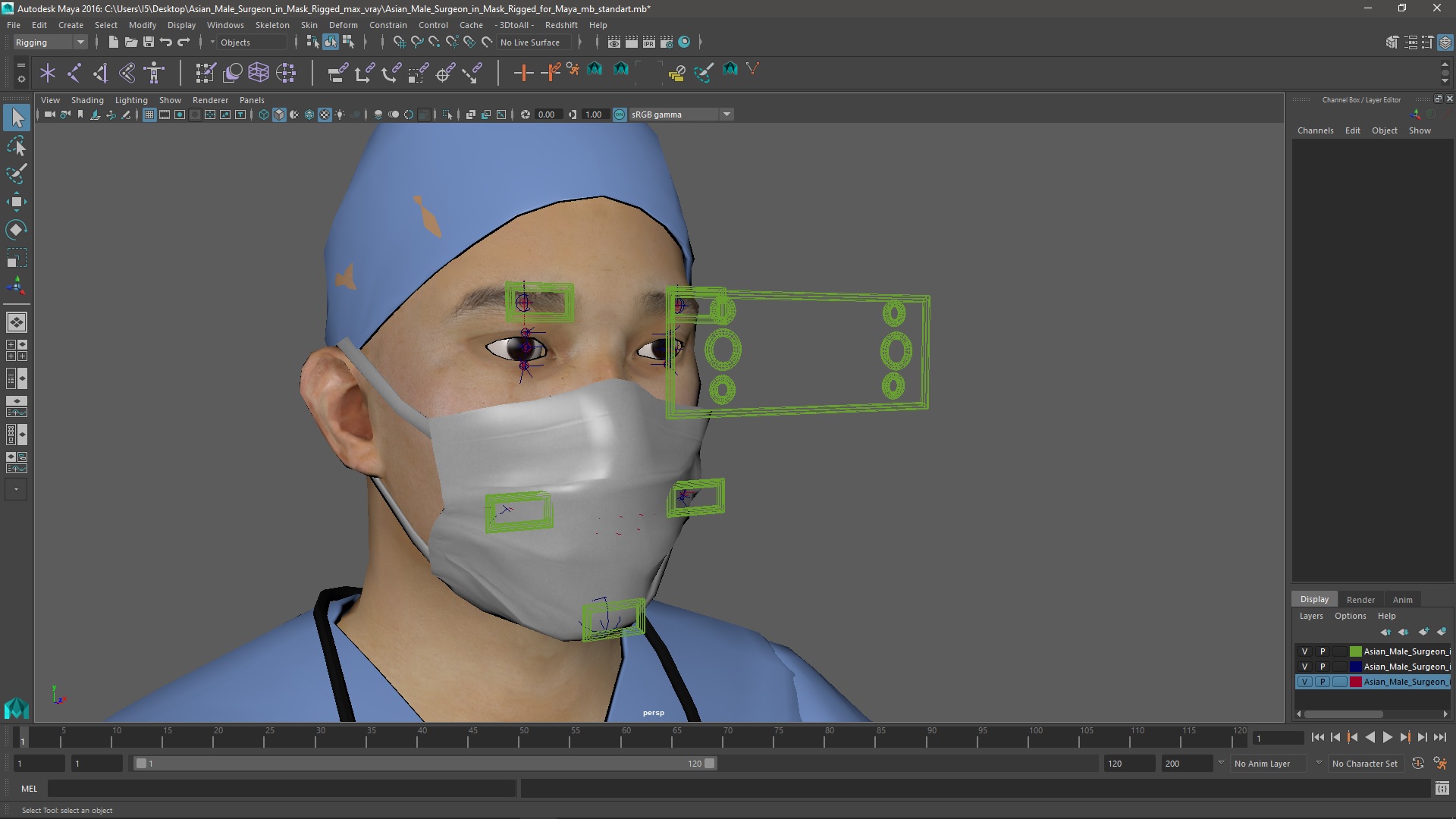 Asian Male Surgeon in Mask Rigged for Maya 3D