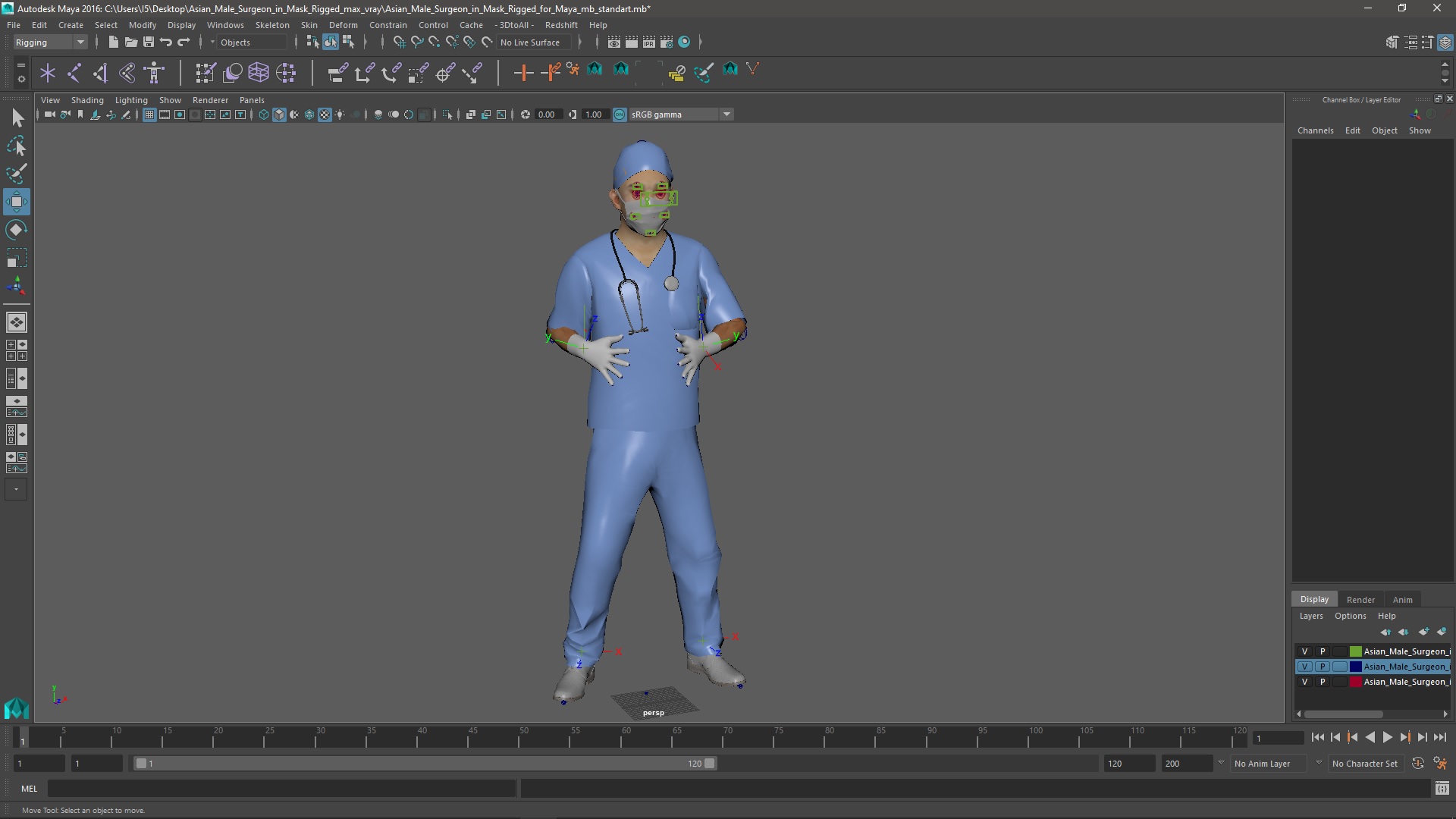 Asian Male Surgeon in Mask Rigged for Maya 3D