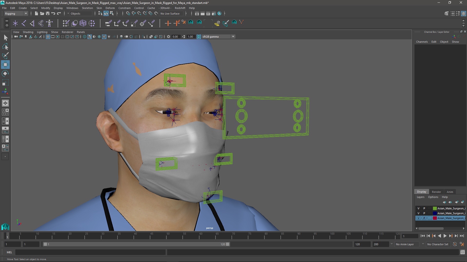 Asian Male Surgeon in Mask Rigged for Maya 3D
