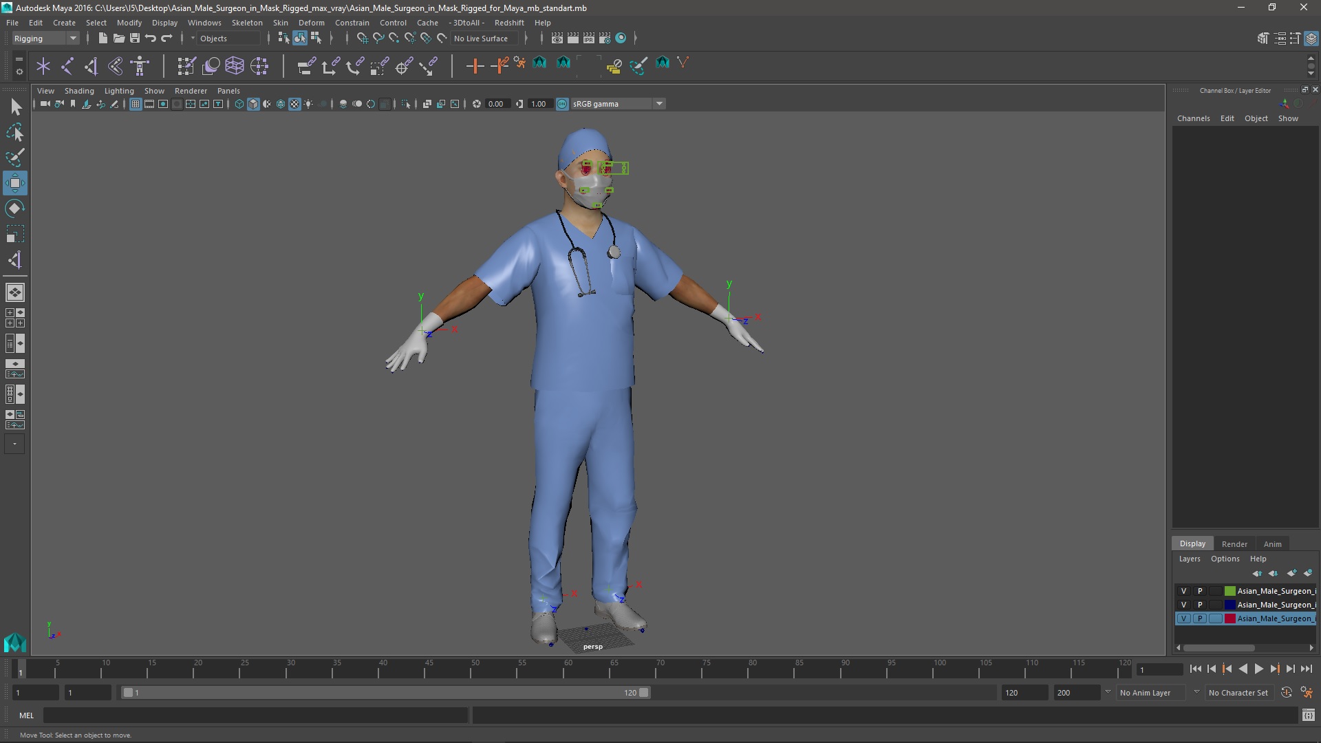 Asian Male Surgeon in Mask Rigged for Maya 3D