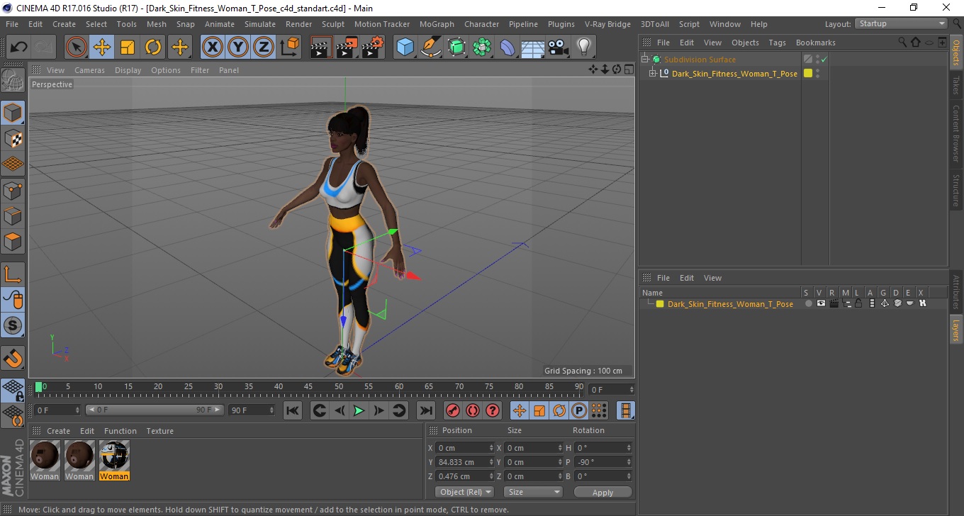 3D model Dark Skin Fitness Woman T Pose
