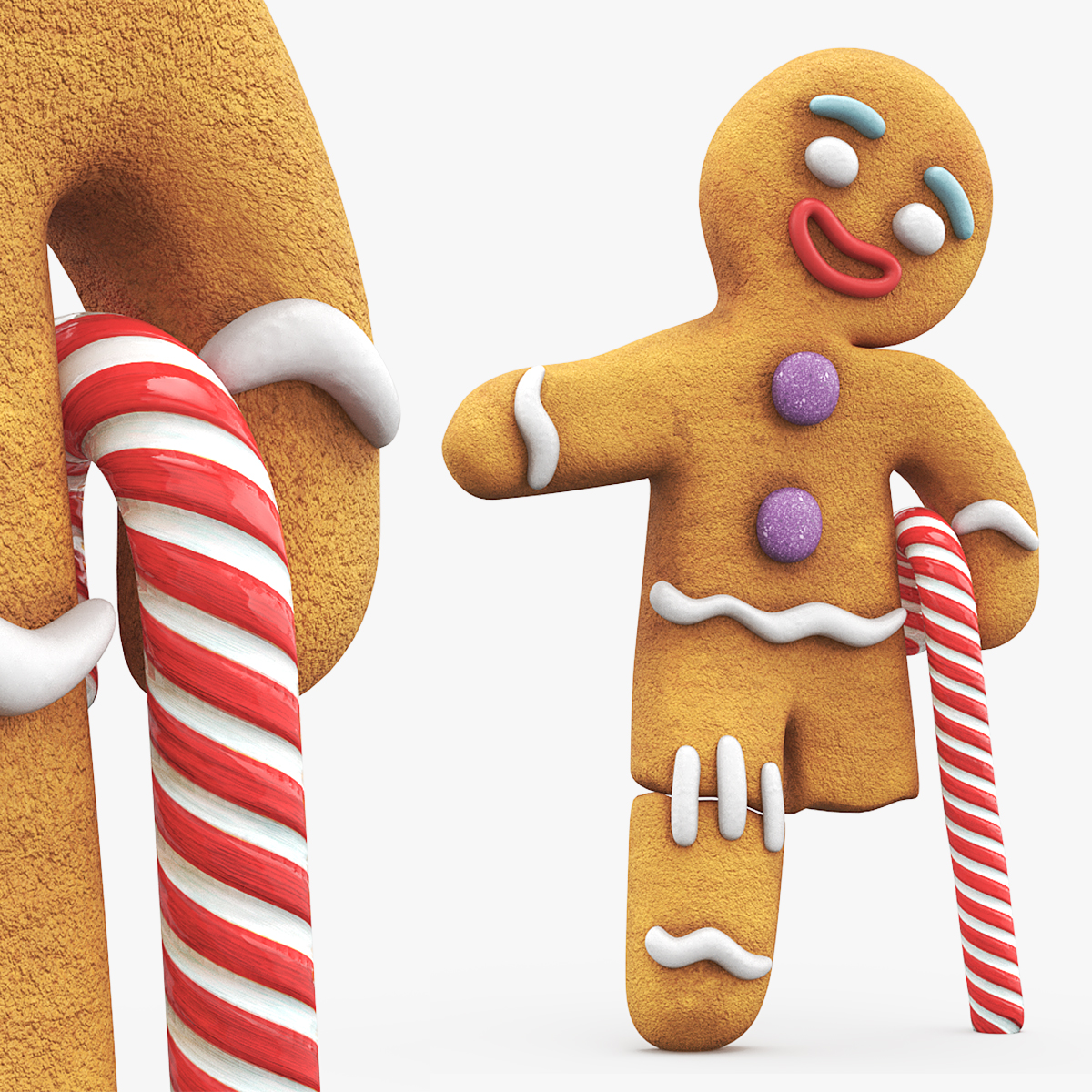 Shrek Gingy Missing Leg with Candy Cane Brown 3D model preview