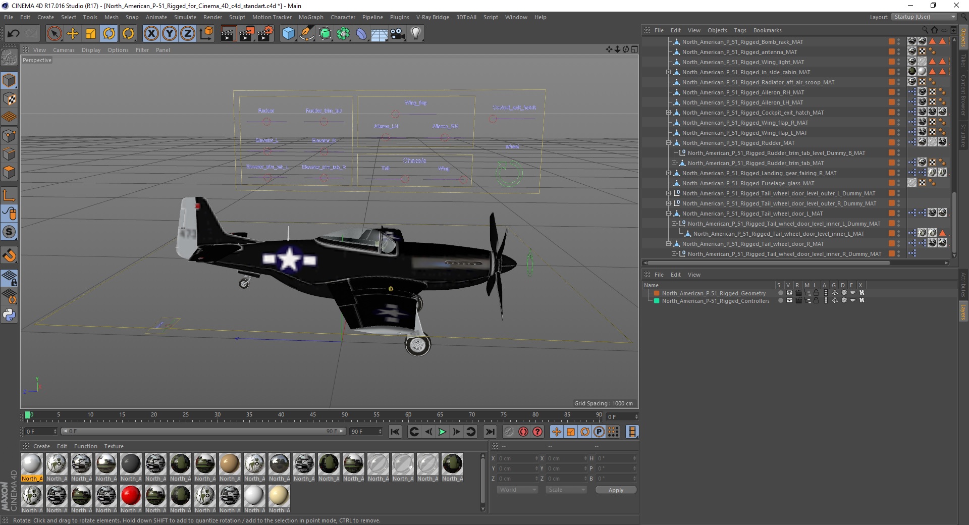 3D model North American P-51 Rigged for Cinema 4D