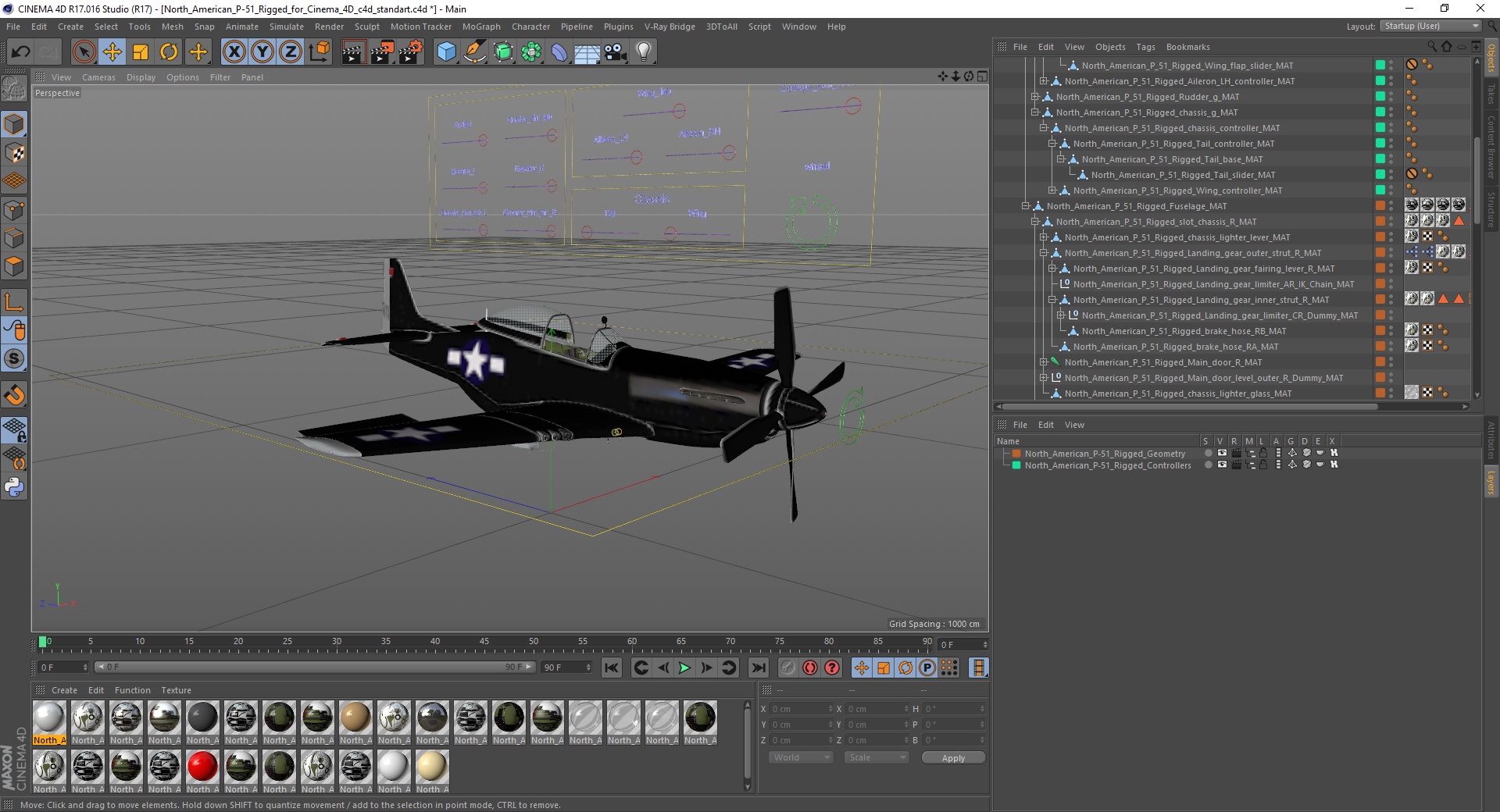 3D model North American P-51 Rigged for Cinema 4D