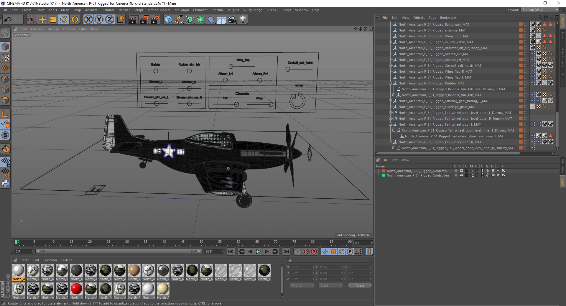 3D model North American P-51 Rigged for Cinema 4D