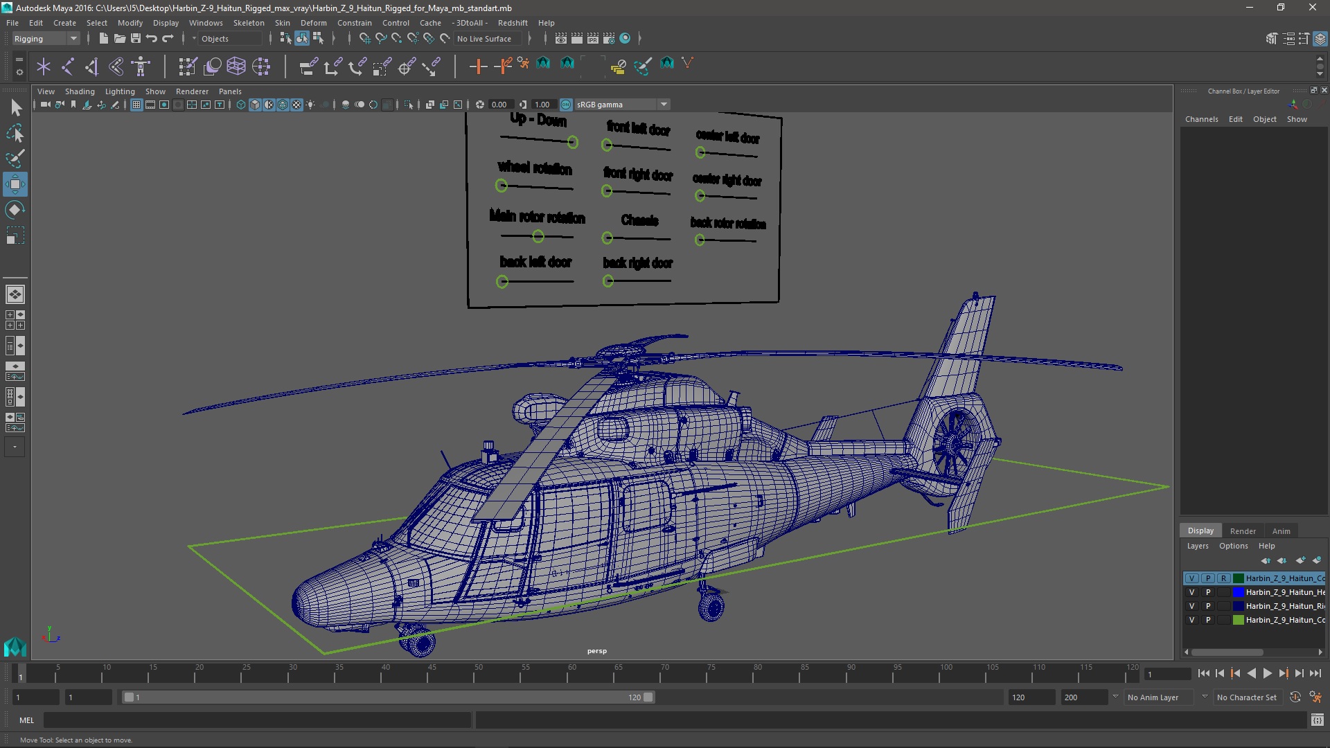 3D Harbin Z-9 Haitun Rigged for Maya model