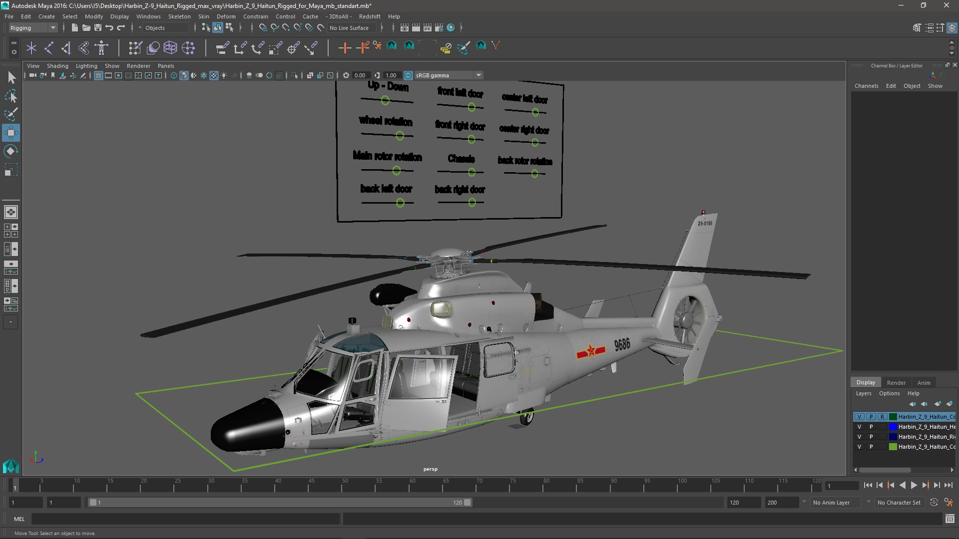 3D Harbin Z-9 Haitun Rigged for Maya model