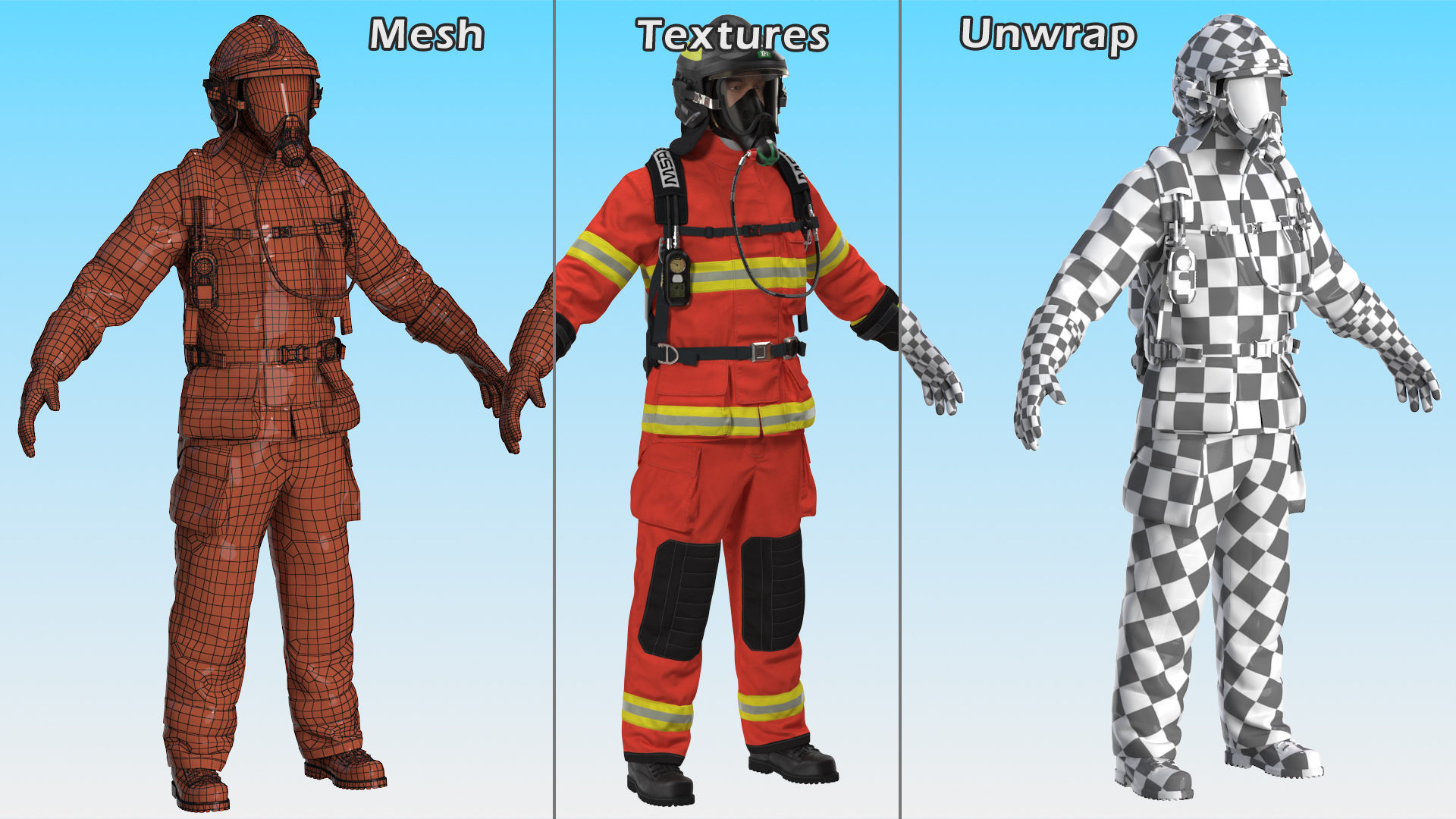 3D Firefighter Fully Equipped