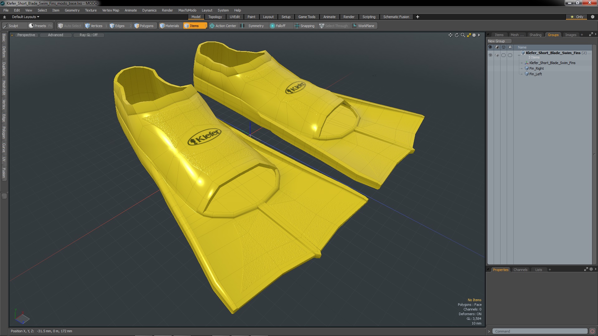 3D Klefer Short Blade Swim Fins model