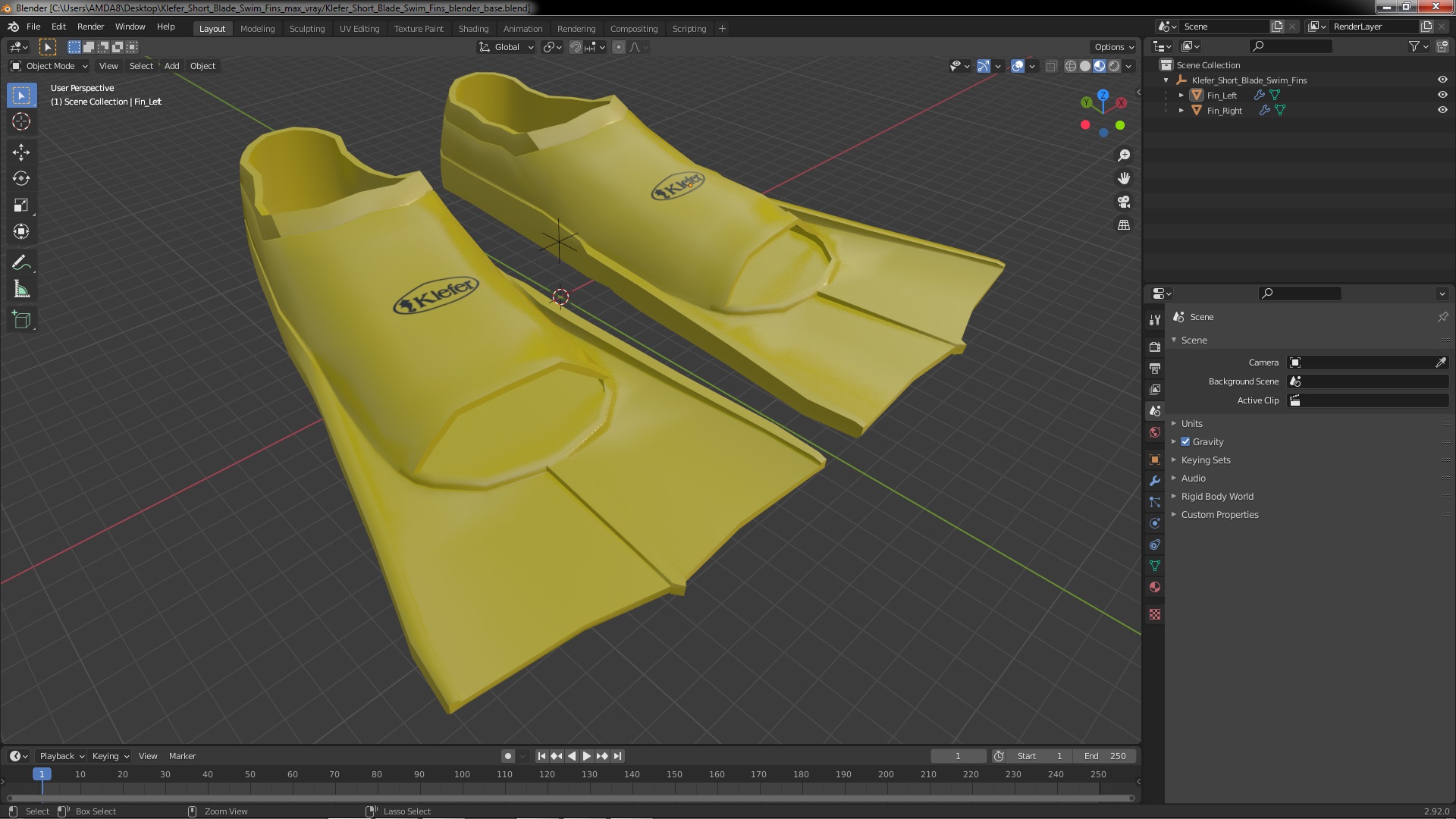 3D Klefer Short Blade Swim Fins model