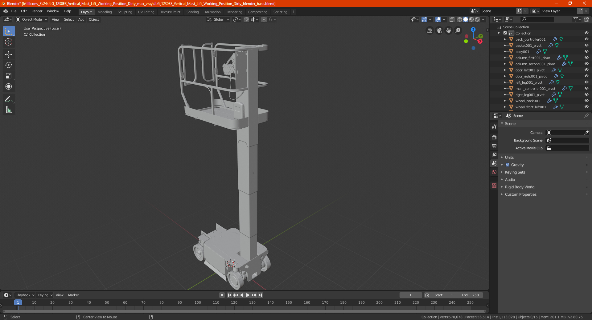 JLG 1230ES Vertical Mast Lift Working Position Dirty 3D