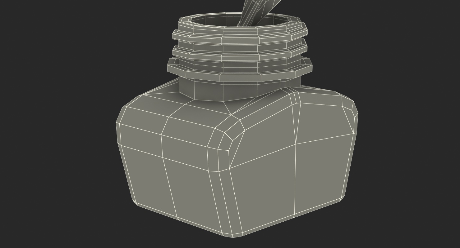 3D Quill Bright Feather Ink Set model