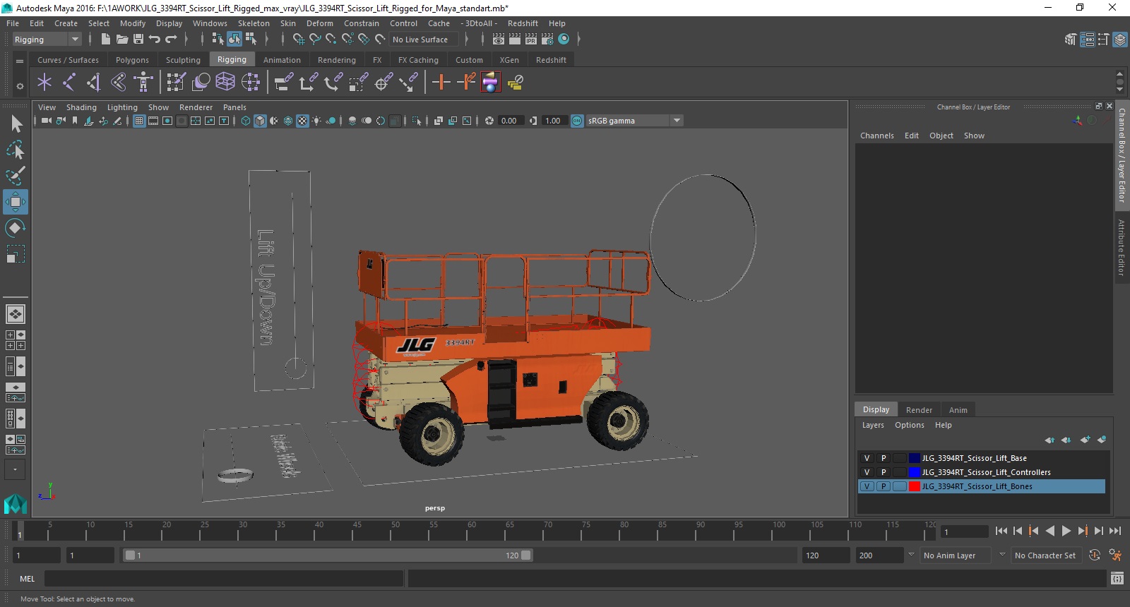 JLG 3394RT Scissor Lift Rigged for Maya 3D model