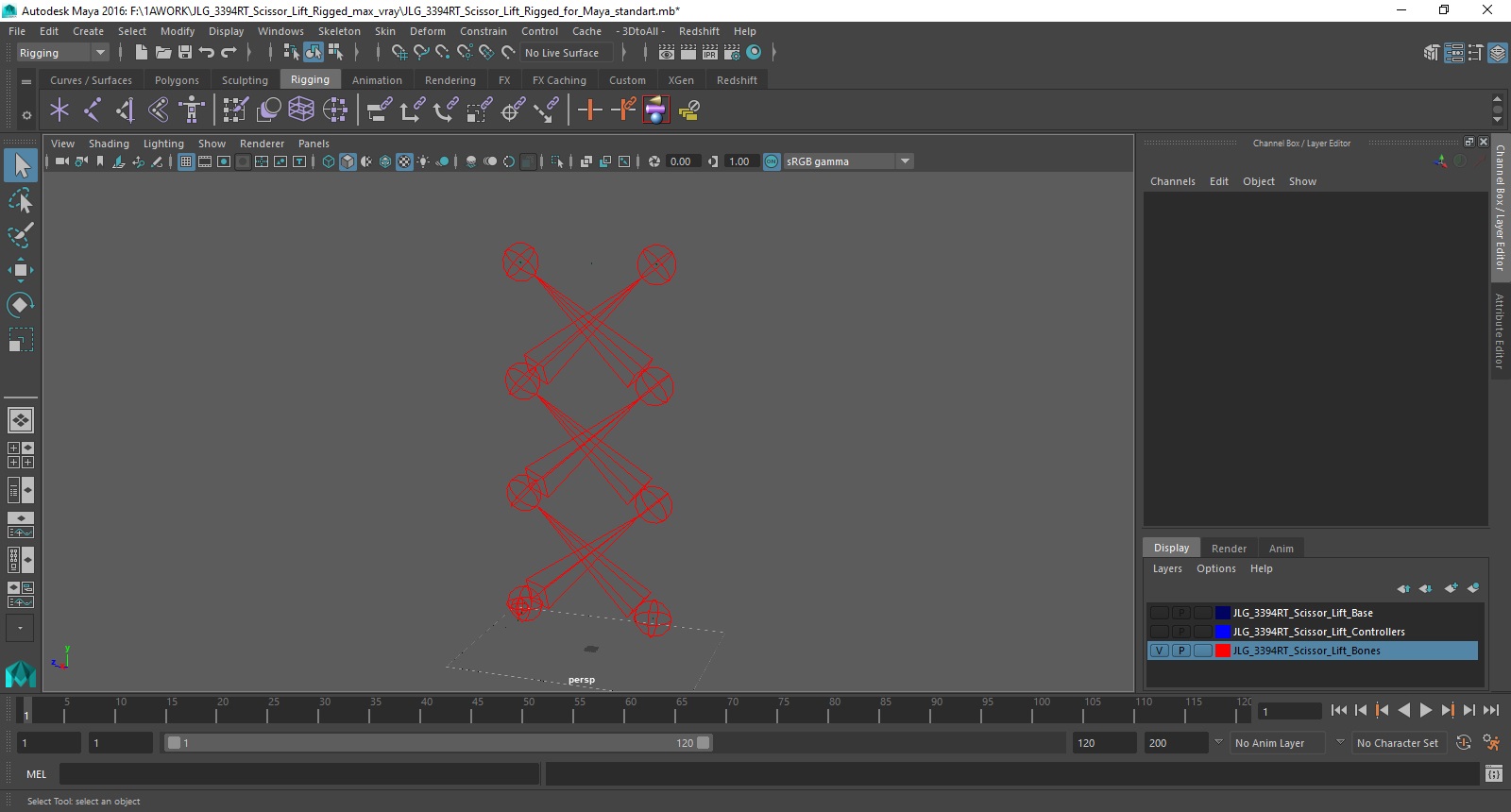 JLG 3394RT Scissor Lift Rigged for Maya 3D model
