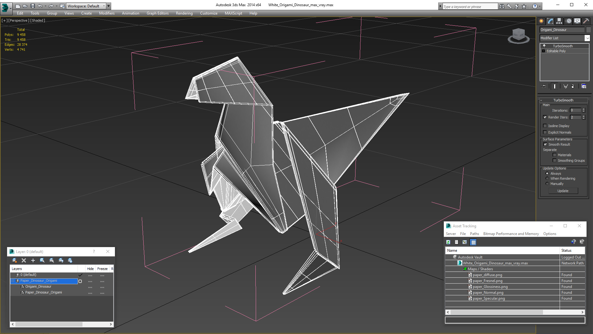 White Origami Dinosaur 3D