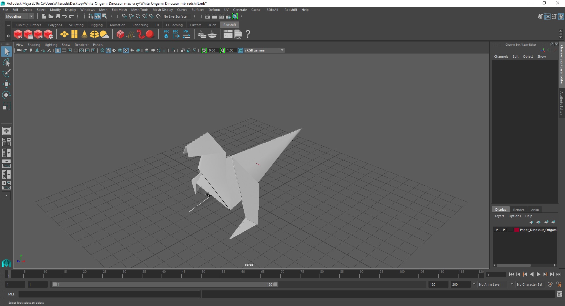 White Origami Dinosaur 3D