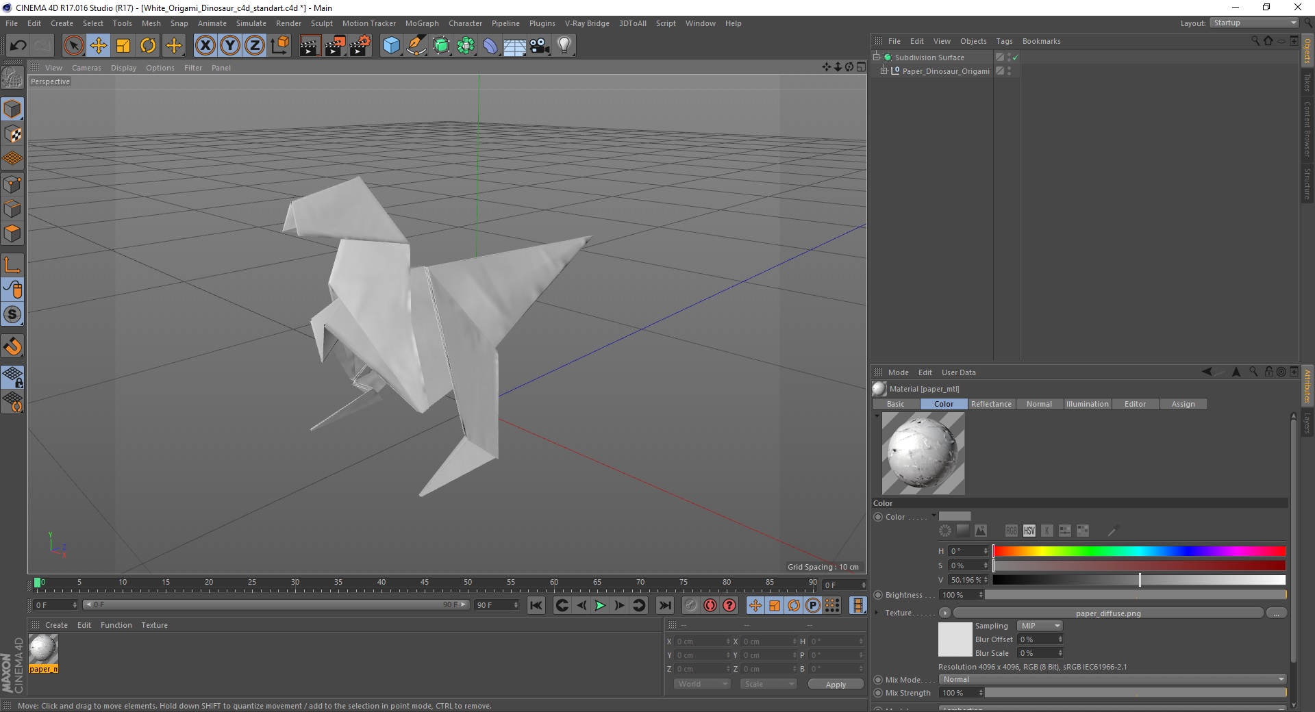 White Origami Dinosaur 3D