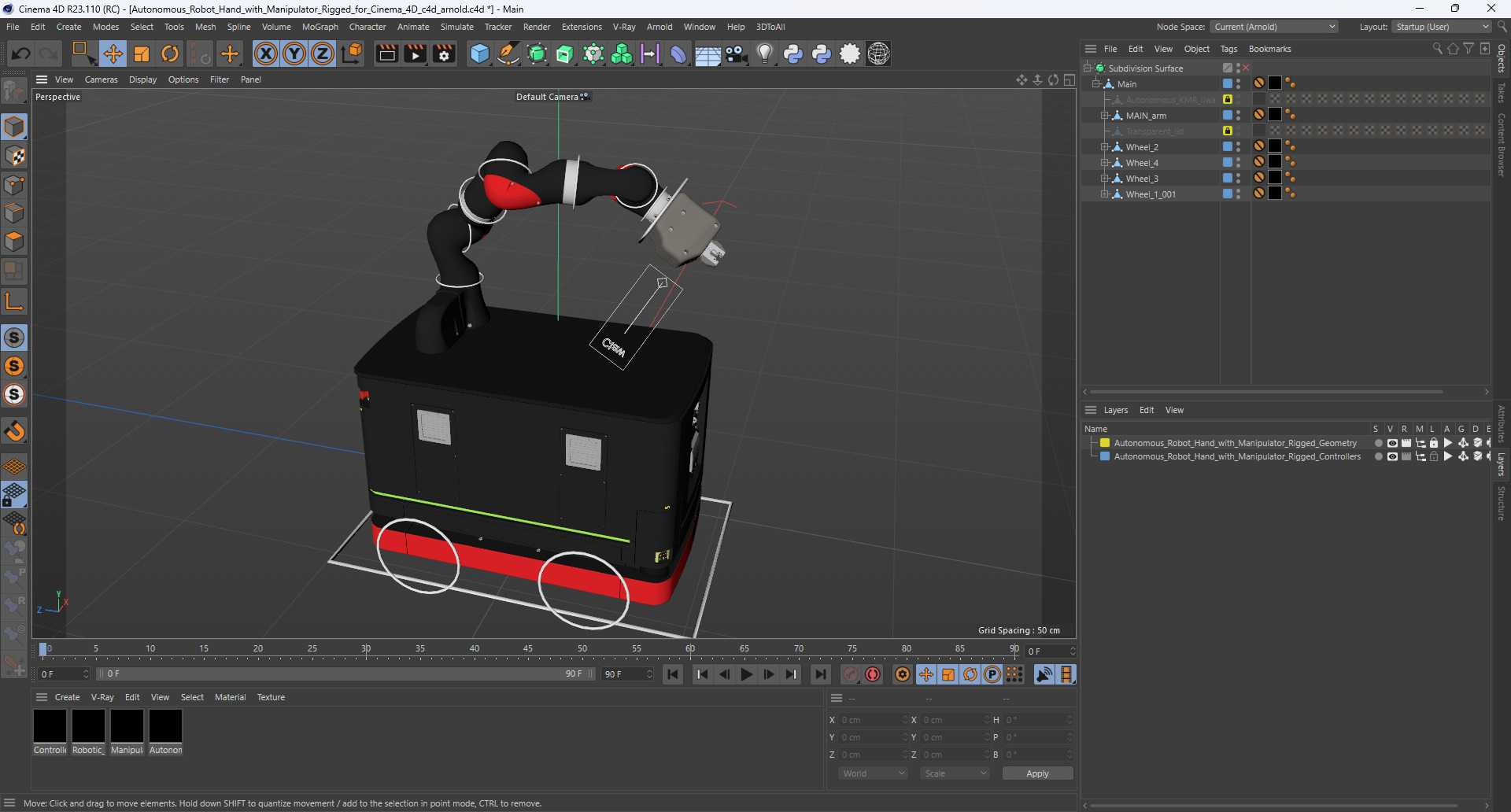 Autonomous Robot Hand with Manipulator Rigged for Cinema 4D 3D model