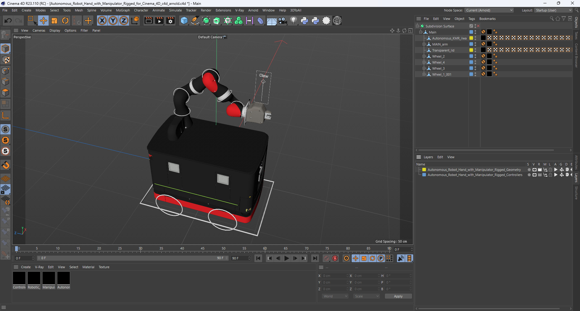 Autonomous Robot Hand with Manipulator Rigged for Cinema 4D 3D model
