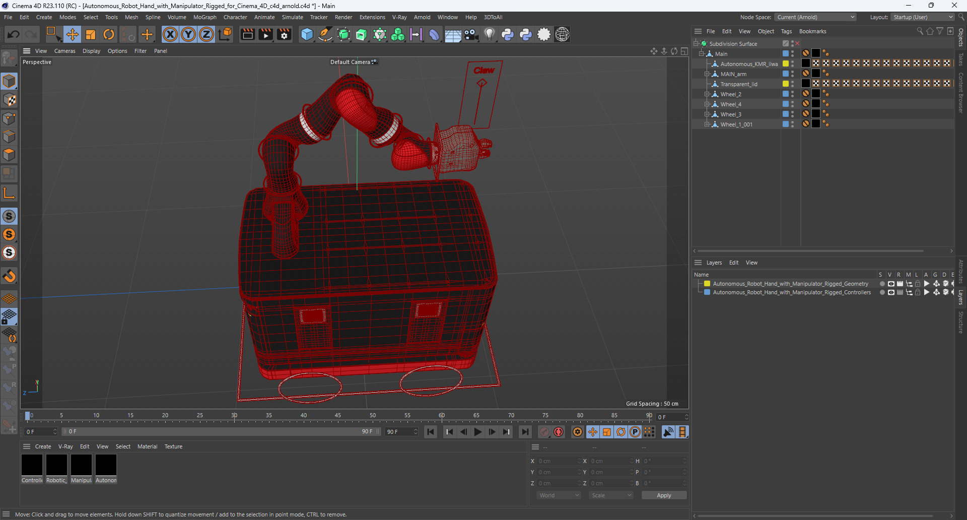 Autonomous Robot Hand with Manipulator Rigged for Cinema 4D 3D model