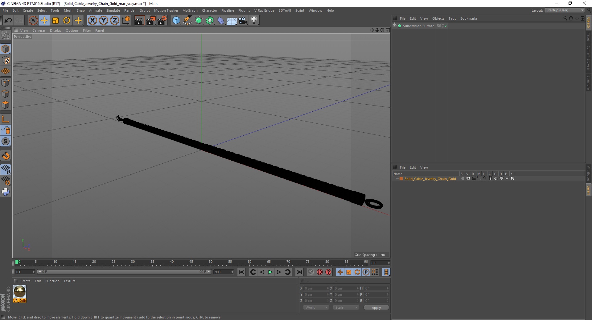 3D model Solid Cable Jewelry Chain Gold