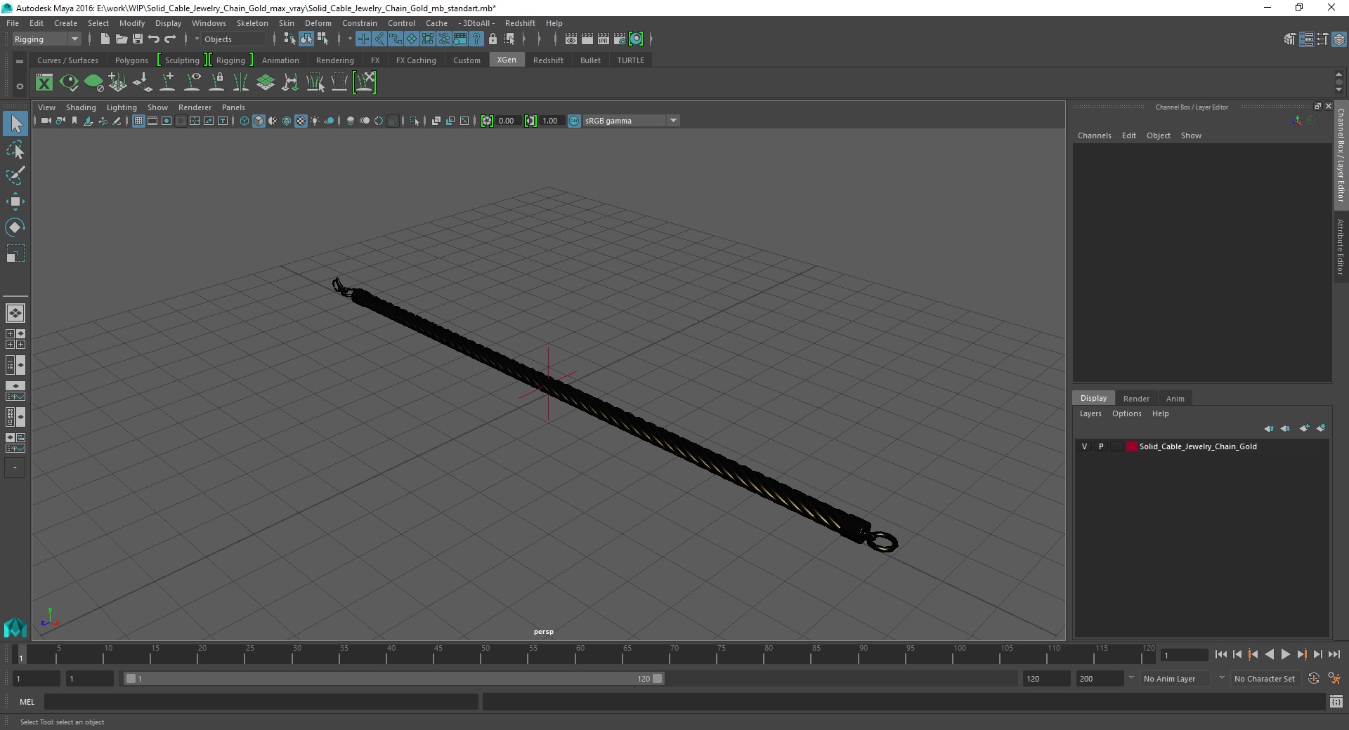 3D model Solid Cable Jewelry Chain Gold