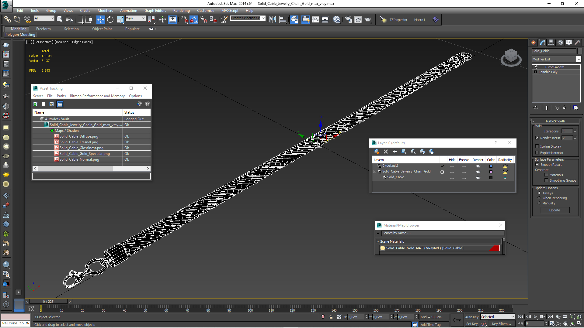 3D model Solid Cable Jewelry Chain Gold