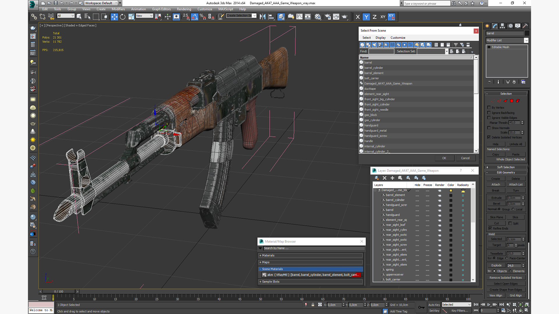 3D Damaged AK47 AAA Game Weapon model