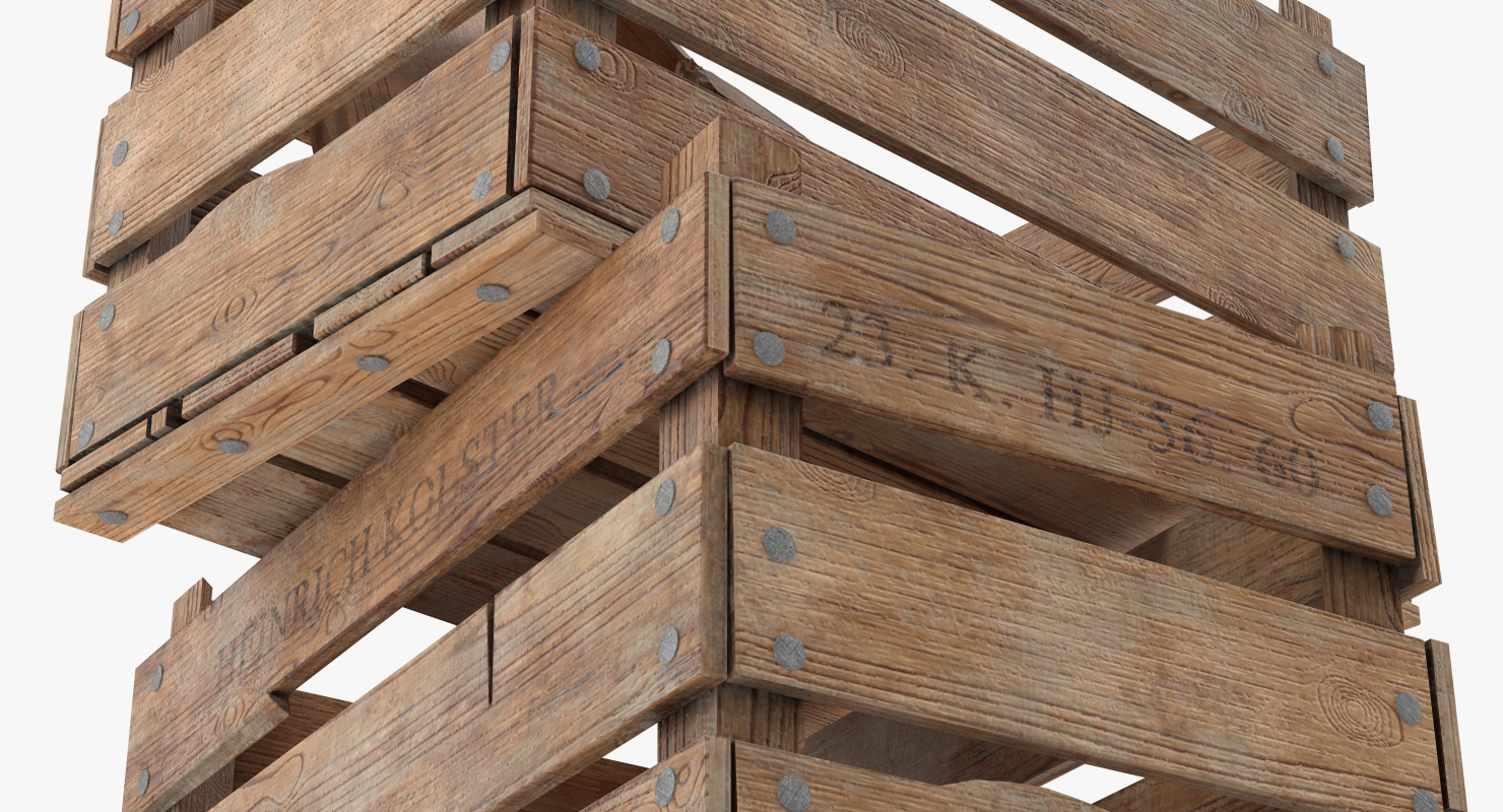 3D Vintage Wooden Box Crates with Wooden Trash model
