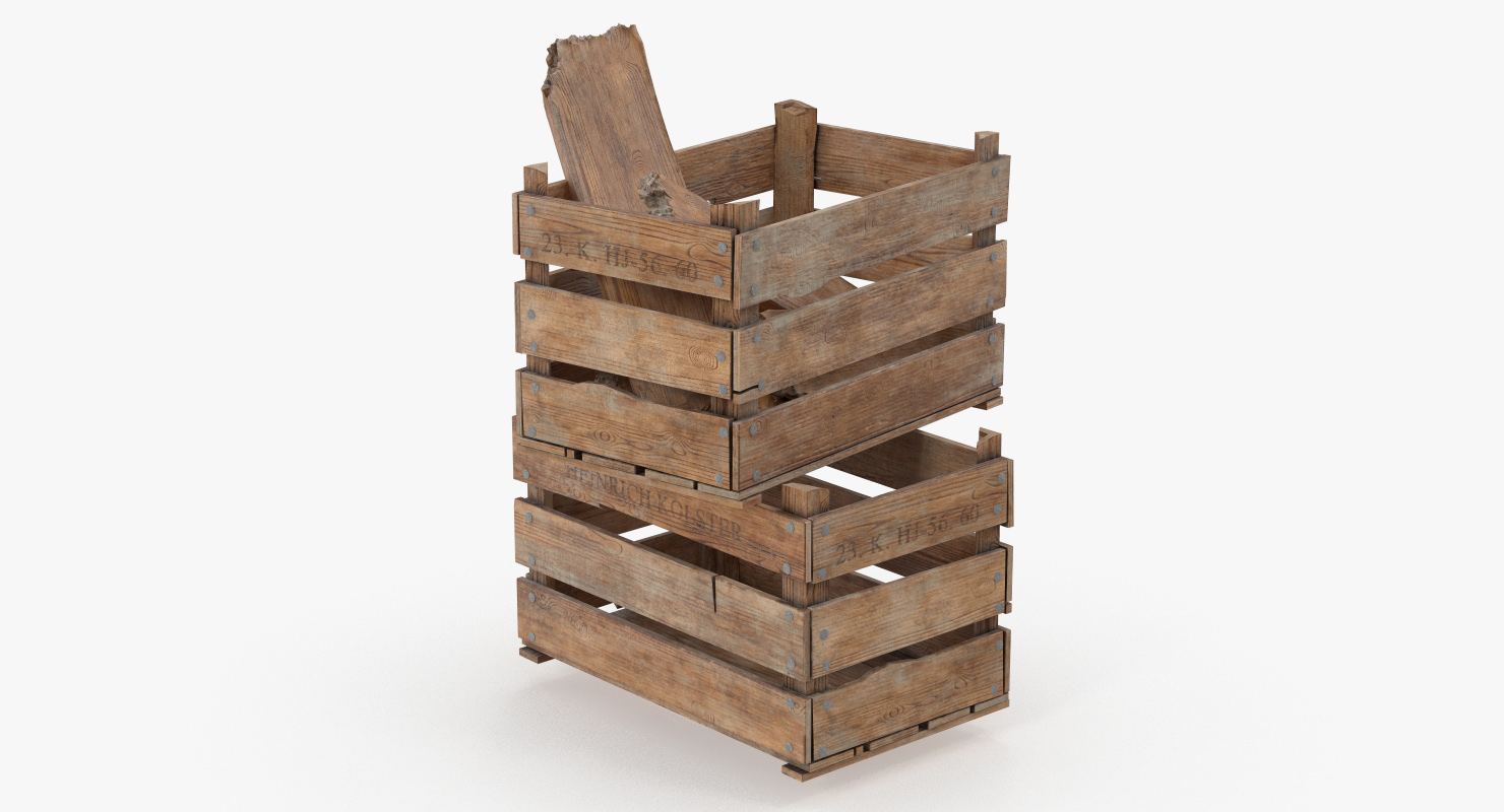 3D Vintage Wooden Box Crates with Wooden Trash model