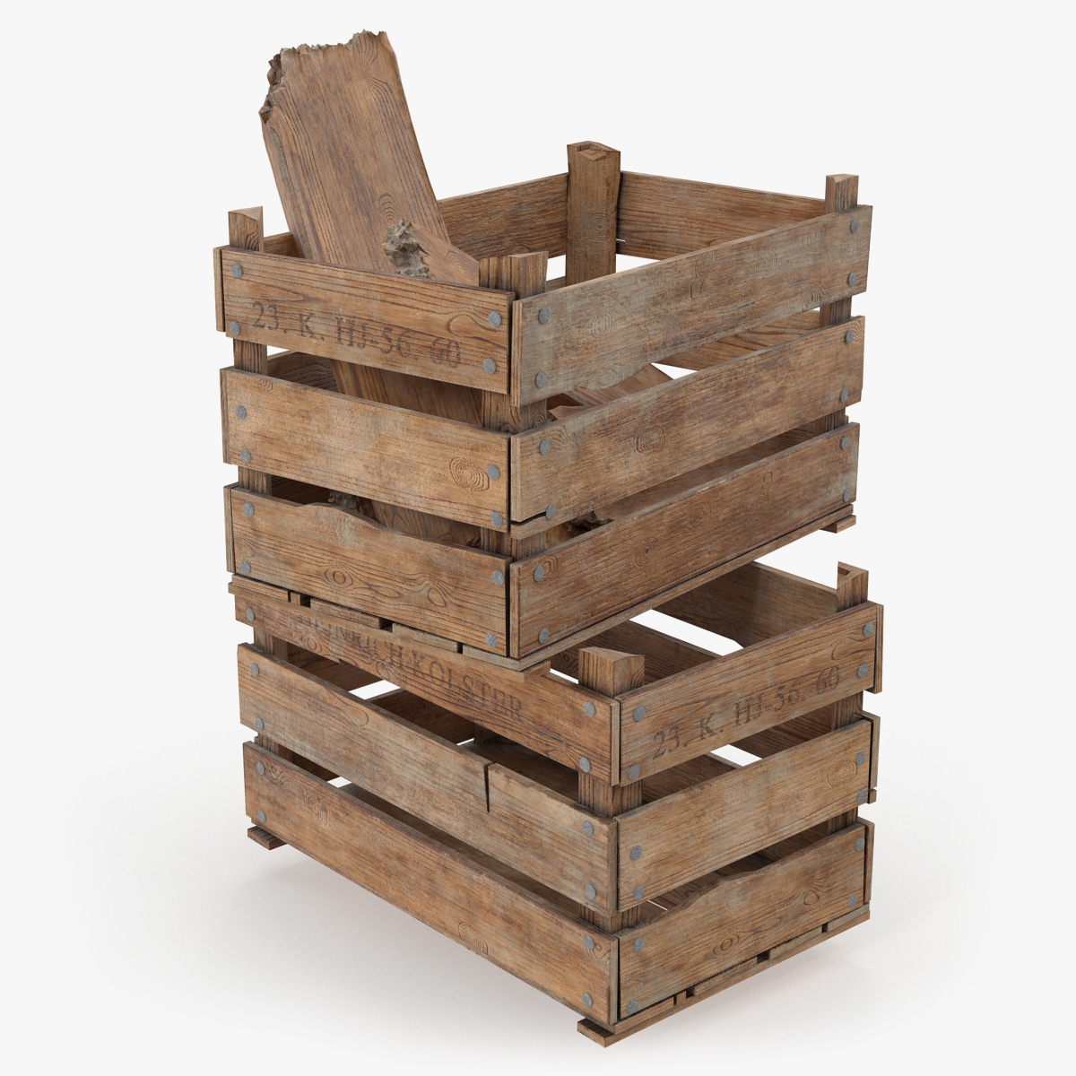 Vintage Wooden Box Crates with Wooden Trash