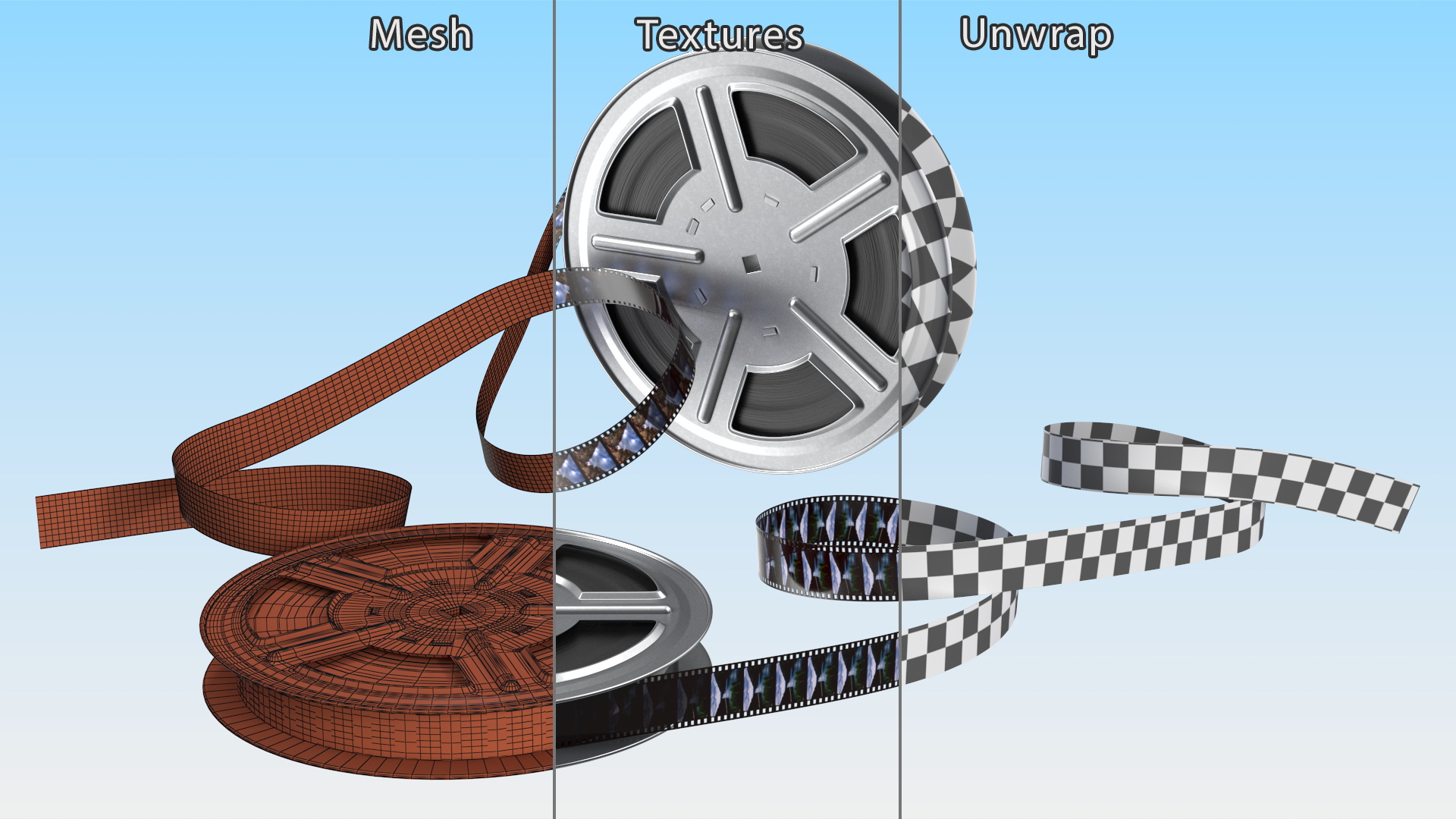 3D model Color Video Film Reel Set