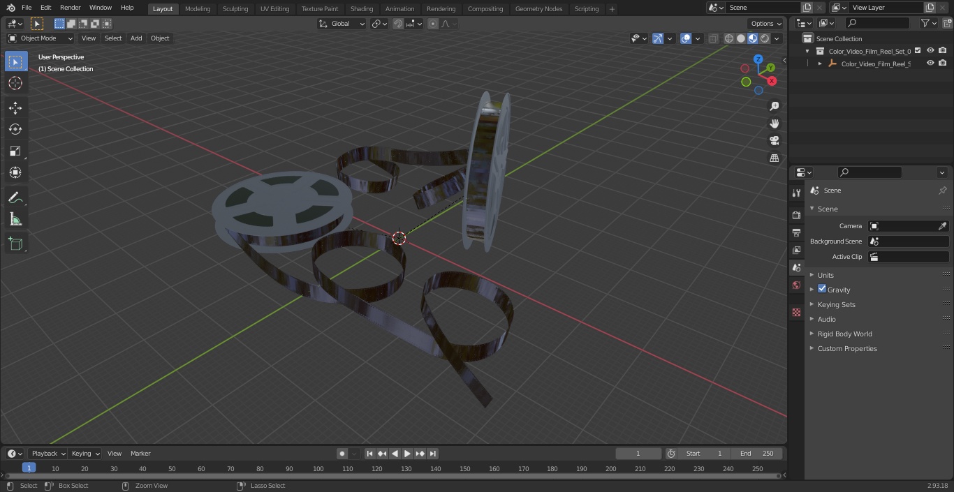3D model Color Video Film Reel Set
