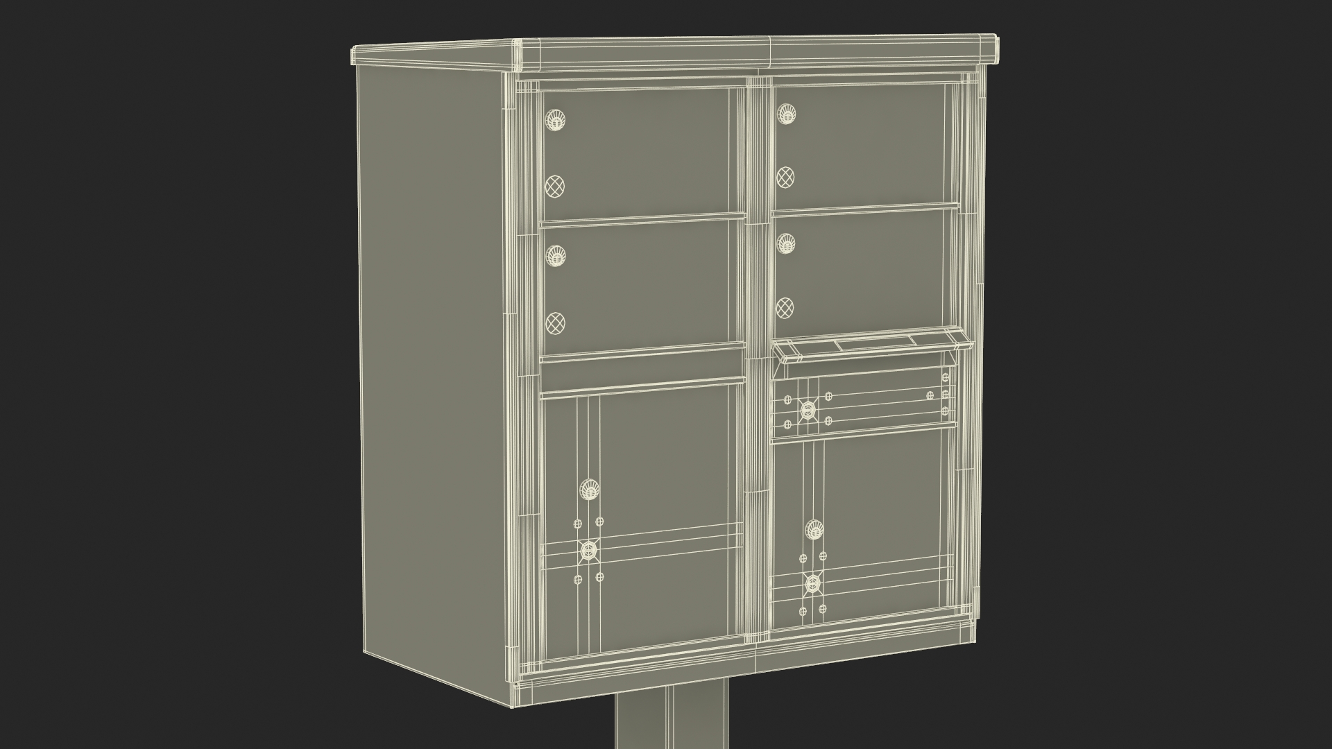 3D Grey Four Door Two Parcel Cluster Mailbox