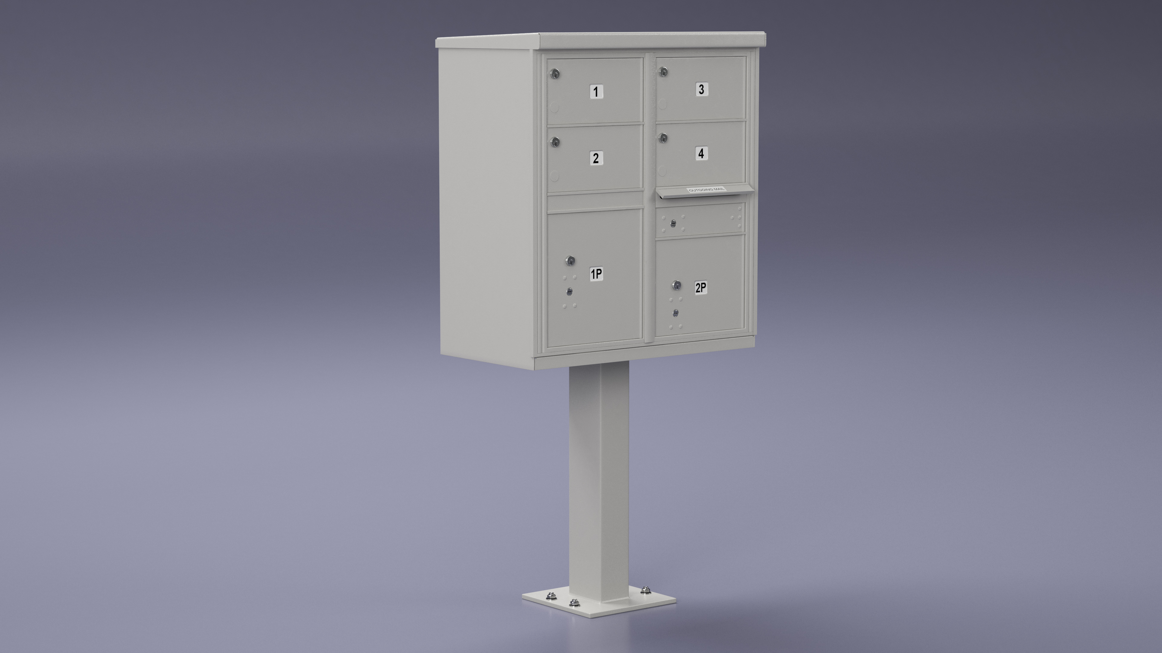 3D Grey Four Door Two Parcel Cluster Mailbox