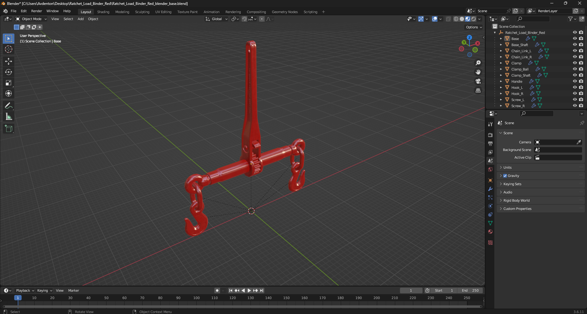 3D Ratchet Load Binder Red model