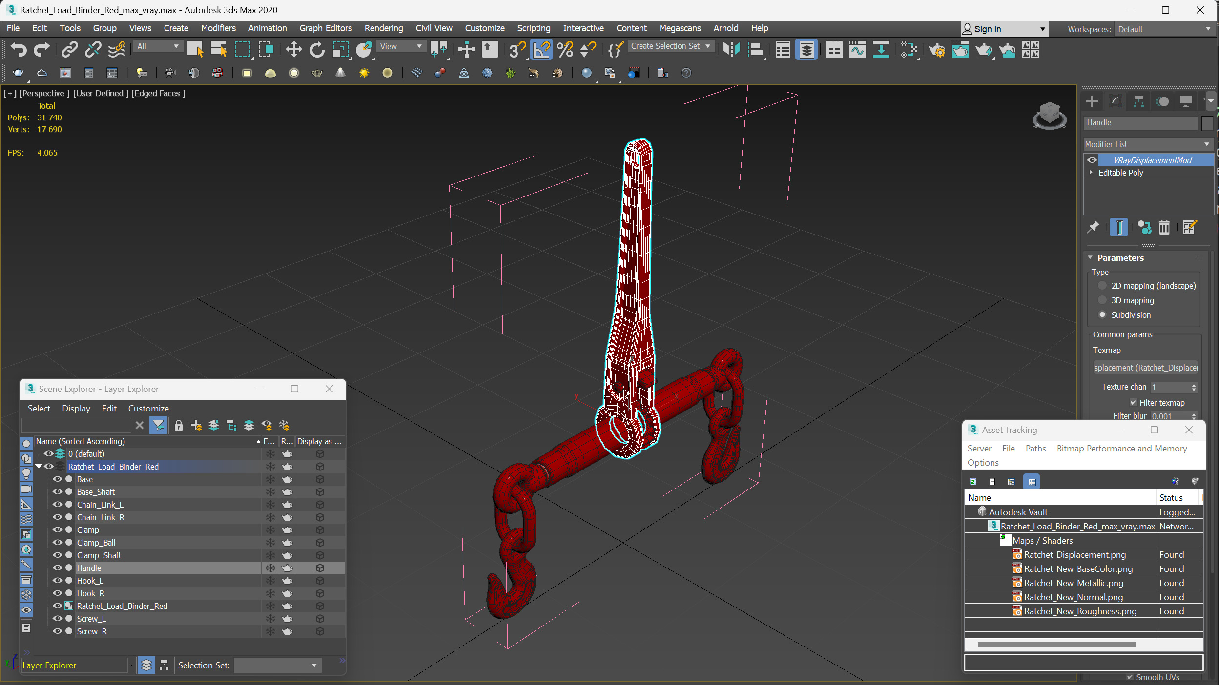 3D Ratchet Load Binder Red model