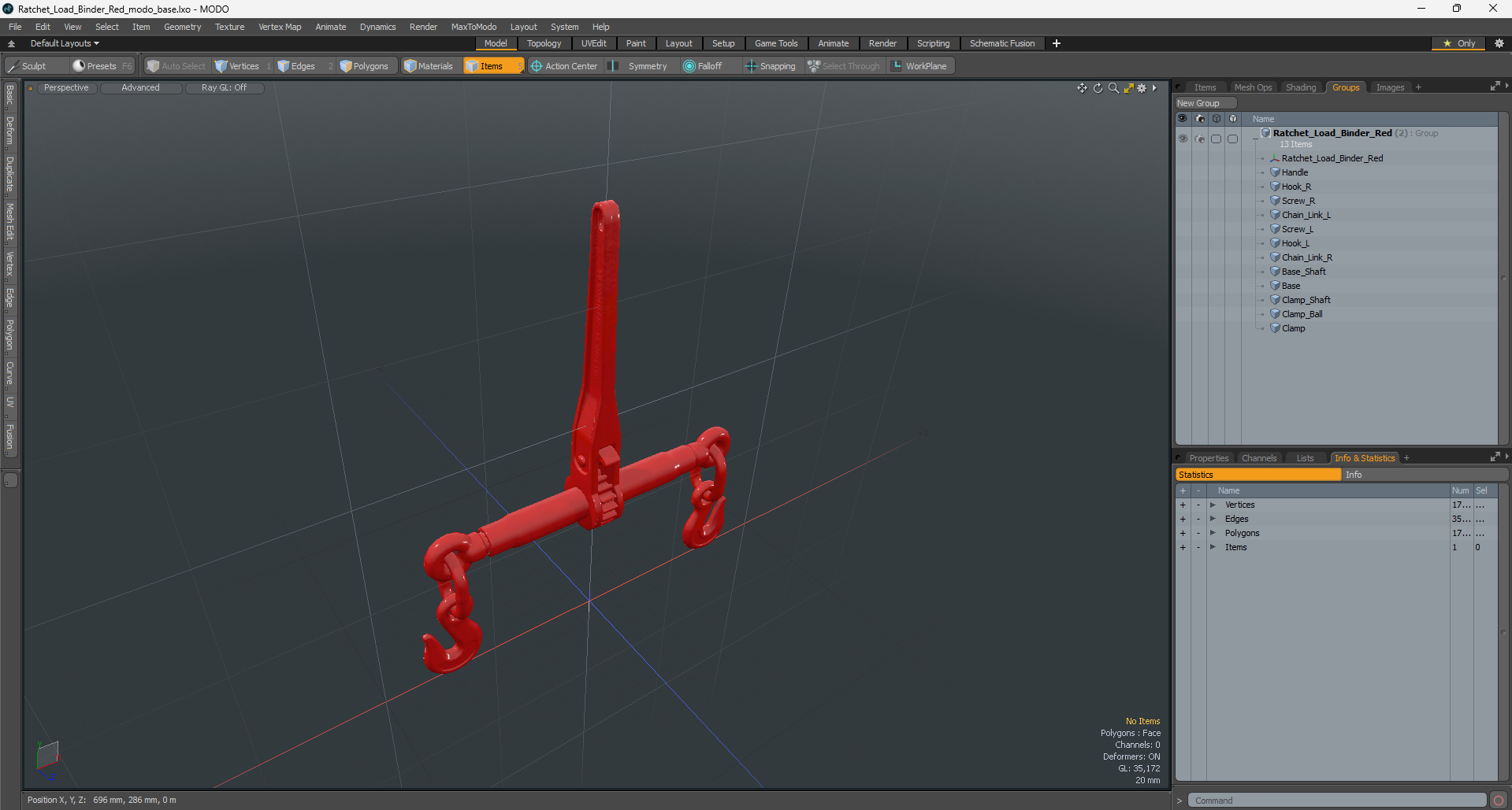 3D Ratchet Load Binder Red model