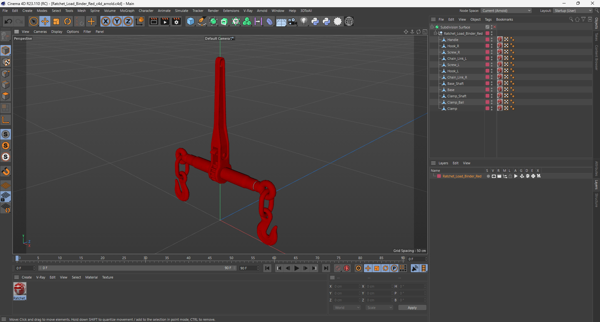 3D Ratchet Load Binder Red model