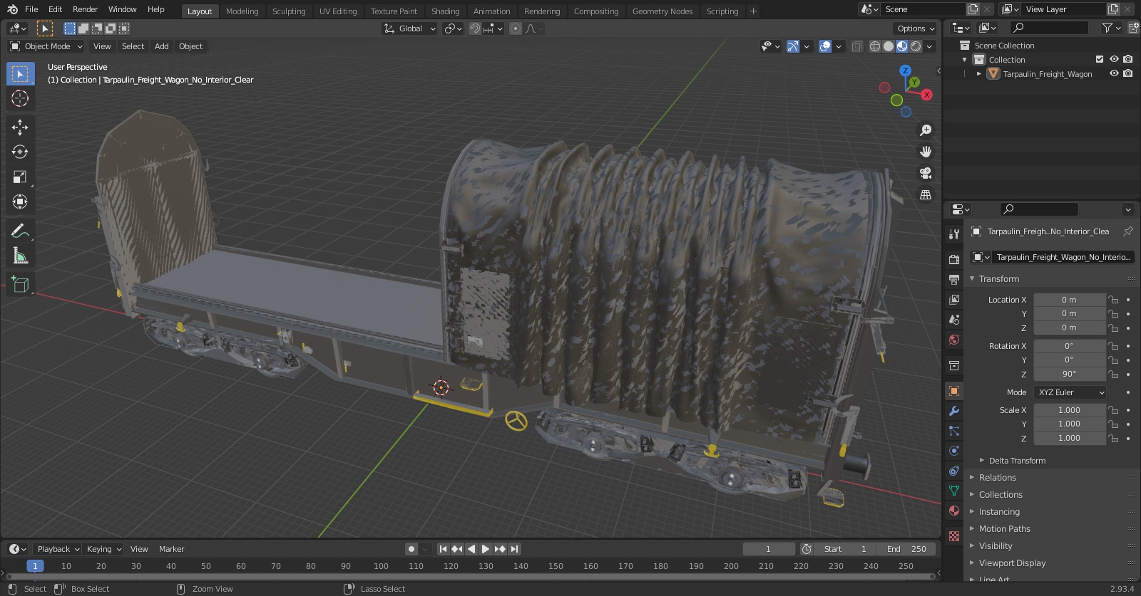 3D Tarpaulin Freight Wagon No Interior Clear