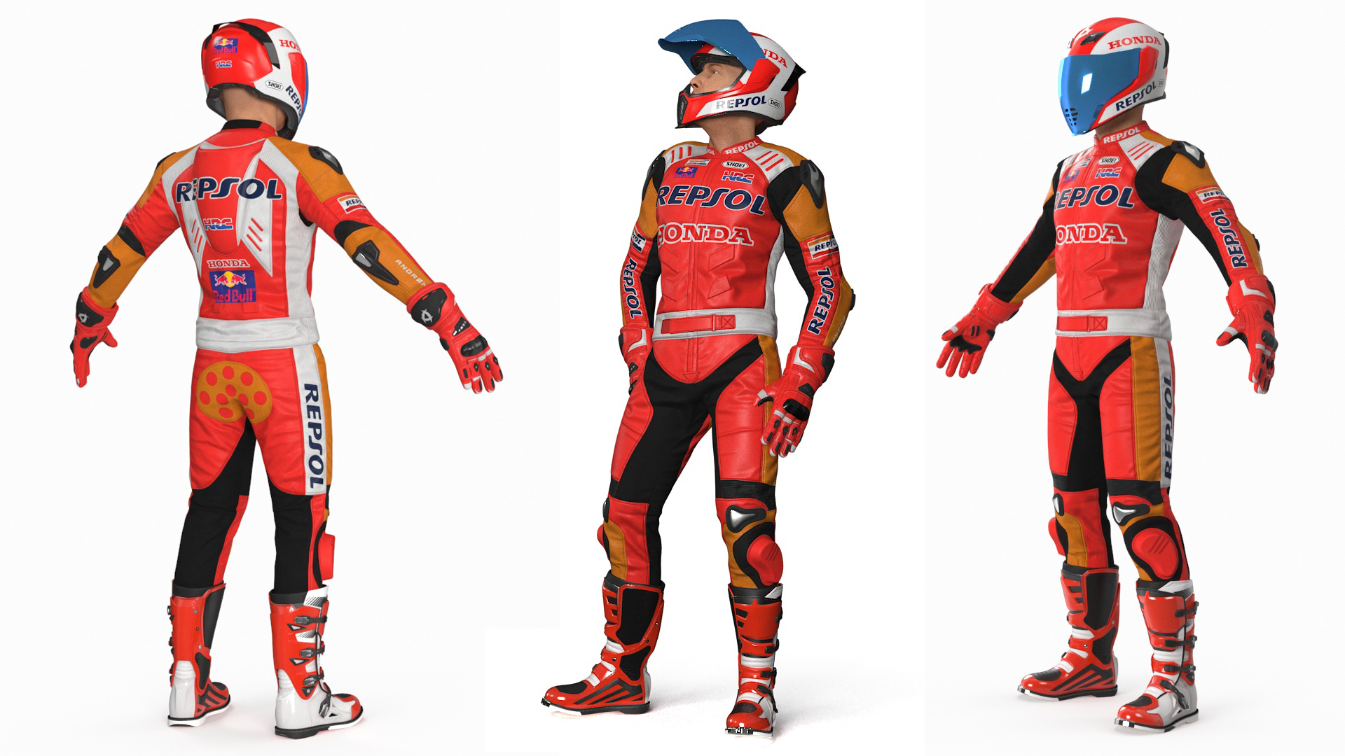 Bike Rider in Honda Motorcycle Race Suit Rigged 3D