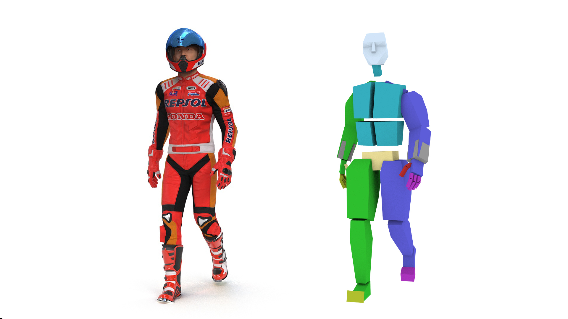 Bike Rider in Honda Motorcycle Race Suit Rigged 3D