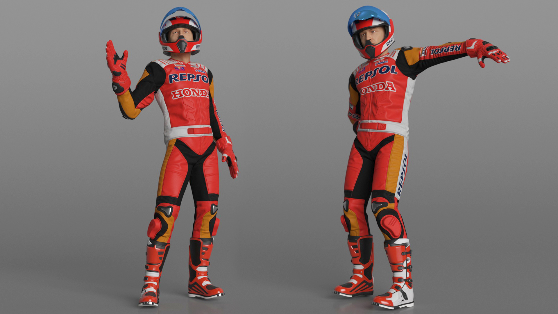 Bike Rider in Honda Motorcycle Race Suit Rigged 3D