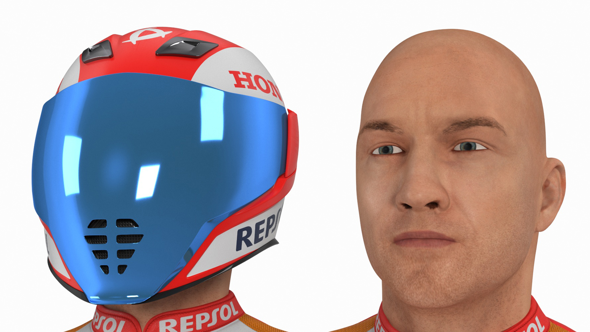 Bike Rider in Honda Motorcycle Race Suit Rigged 3D