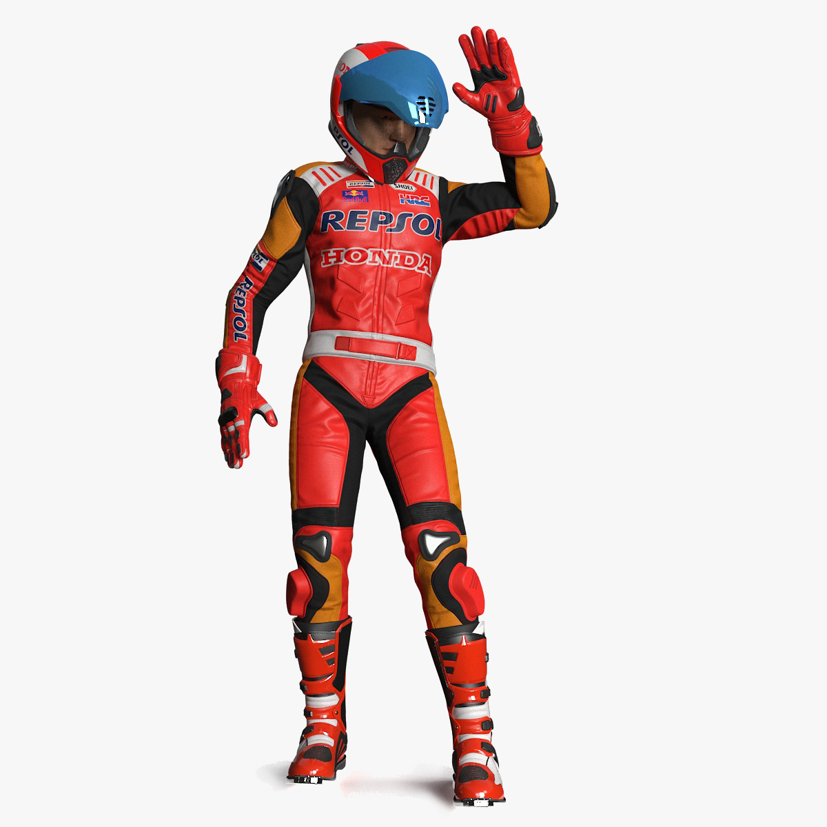Bike Rider in Honda Motorcycle Race Suit Rigged 3D