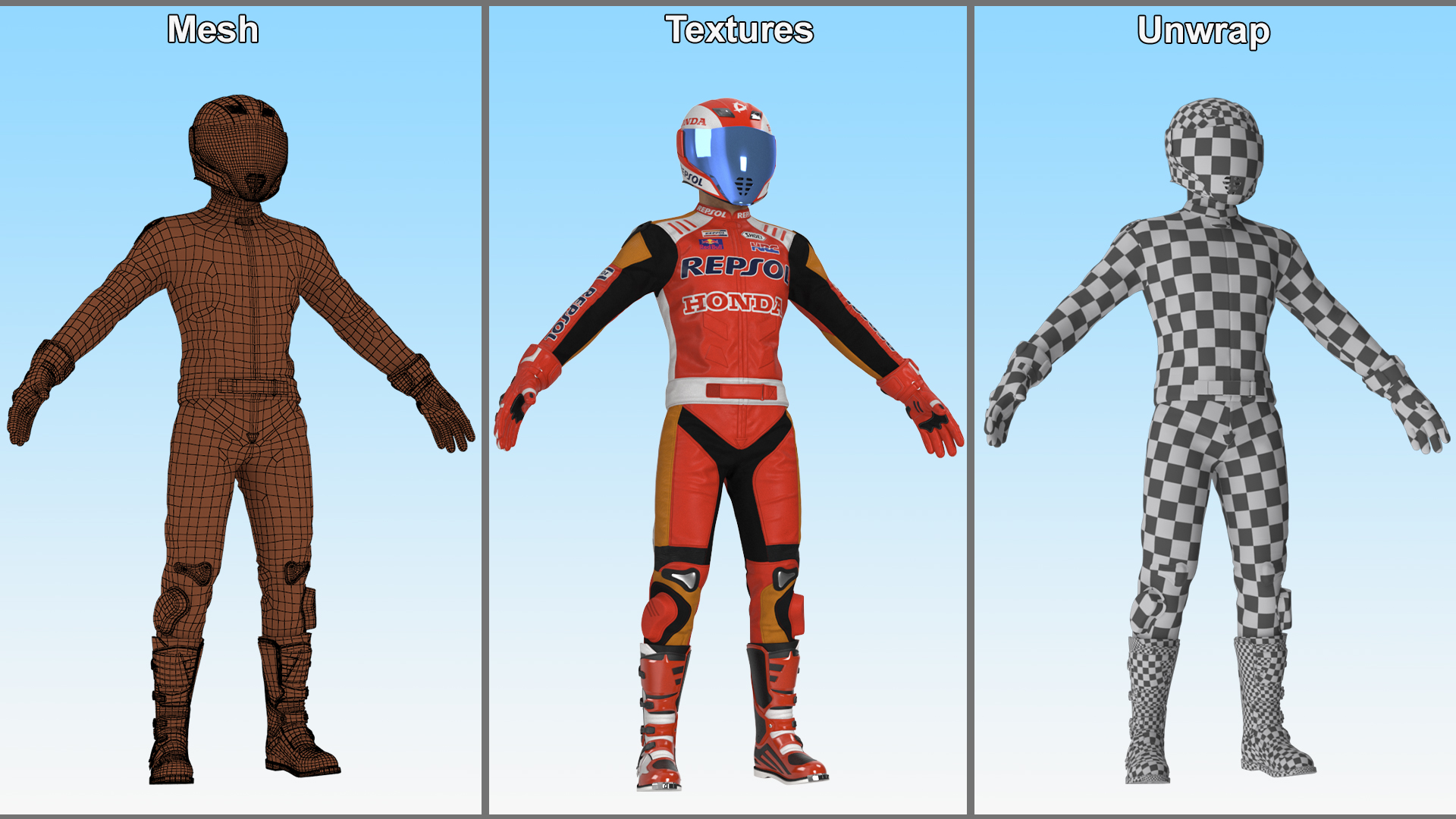 Bike Rider in Honda Motorcycle Race Suit Rigged 3D